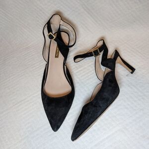 Louise Et Cie Esperance Black Suede Size 9 M Pointed Toe Ankle Strap Pumps
